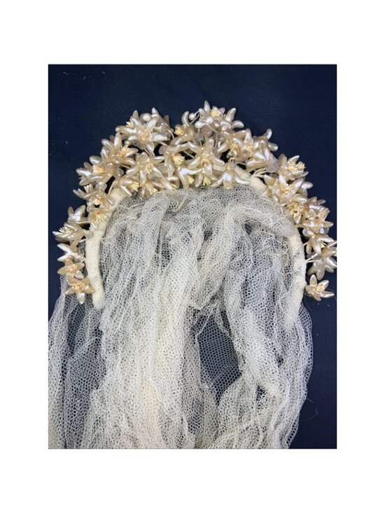 Edwardian - 20s Wax Orange Blossom Tiara Headband Veil 1910 Flapper Crown main image 4